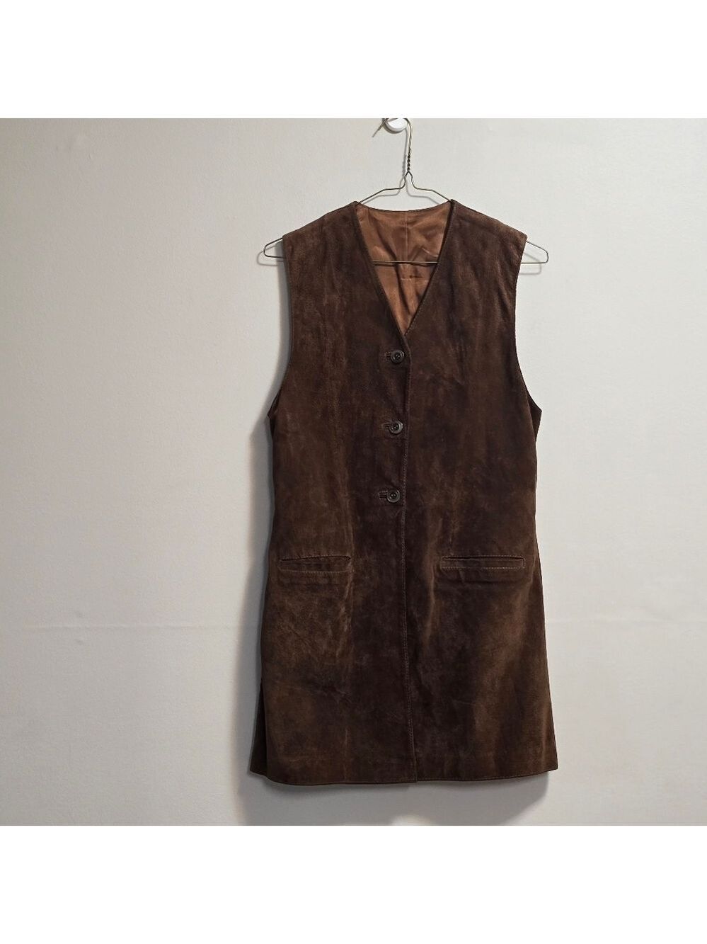 Vintage Please Brown Suede Leather Long Vest